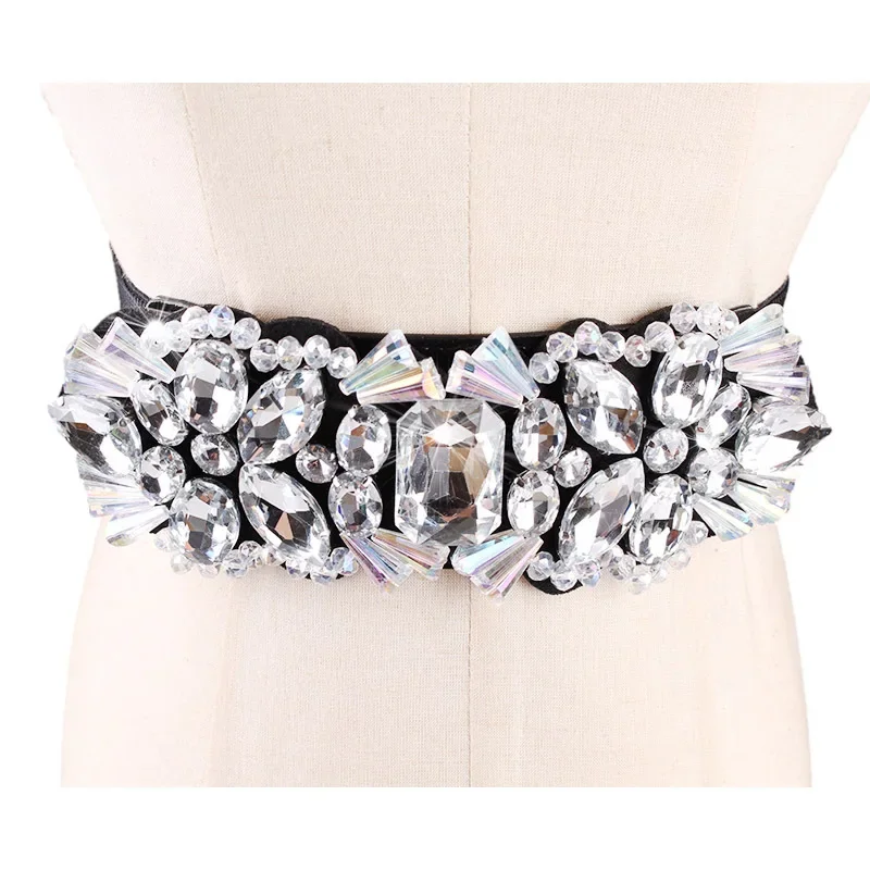 Brand White Rhinestone Waist Belt For Women Ladies Elastic Waist Band Colorful Crystal Bead Corset Strap Dress Belt Accessories