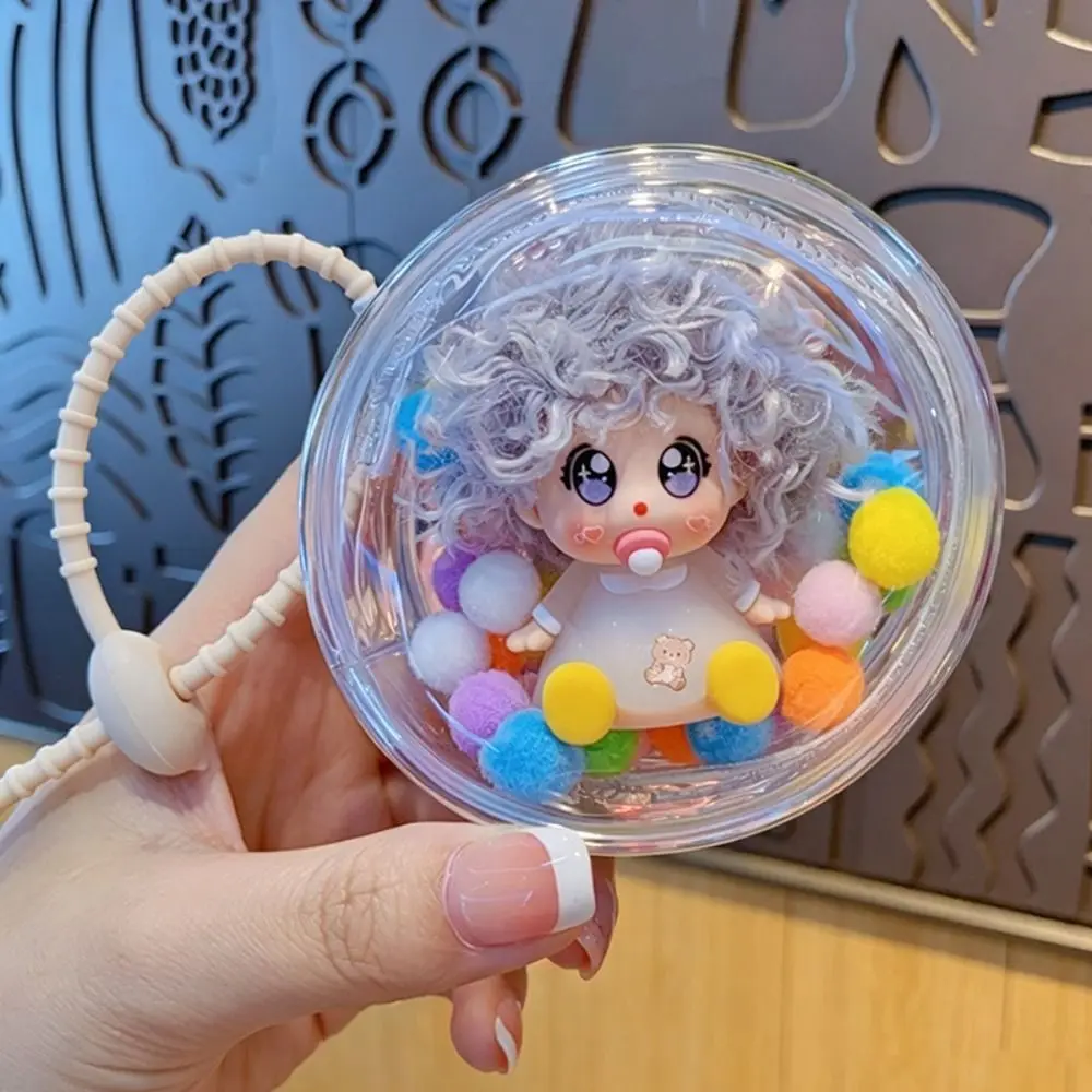 Kawaii Dopamine Curly Hair Keychain Soft with Lanyard Strap Pacifier Keychain Cartoon Pendant Cute Key Accessory