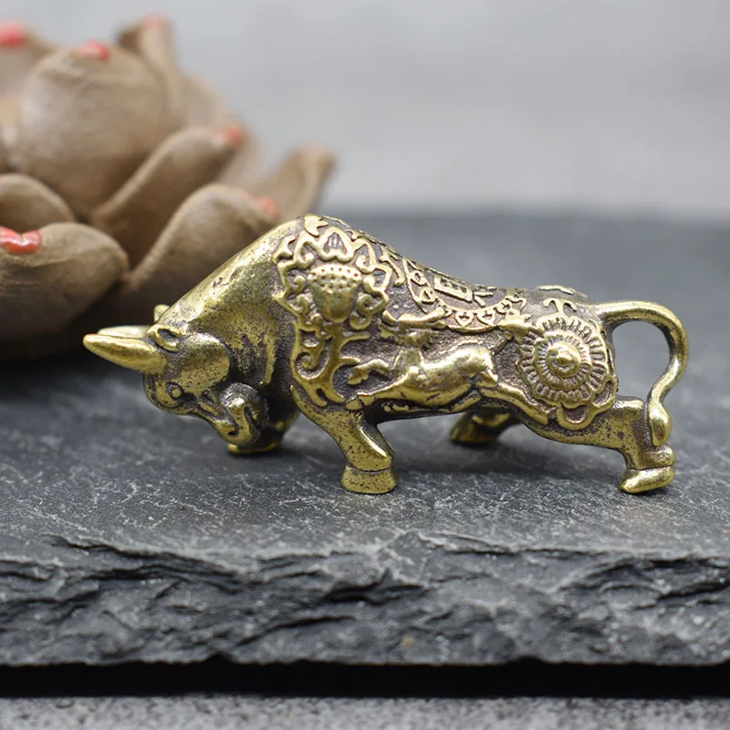 

1/3P Mini Brass Wealth Bull Figurine Pendant Vintage Feng Shui Ornament Metal Animal Statue for Home Desktop Decoration Ornament