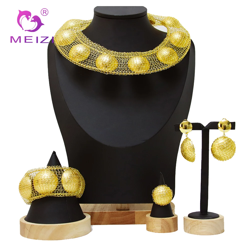 

MEIZI Jewelry Dubai Gold Plated High Quality Jewelry Set for Women Expensive 18k Gold Necklace Earring Bracelet Ring Set