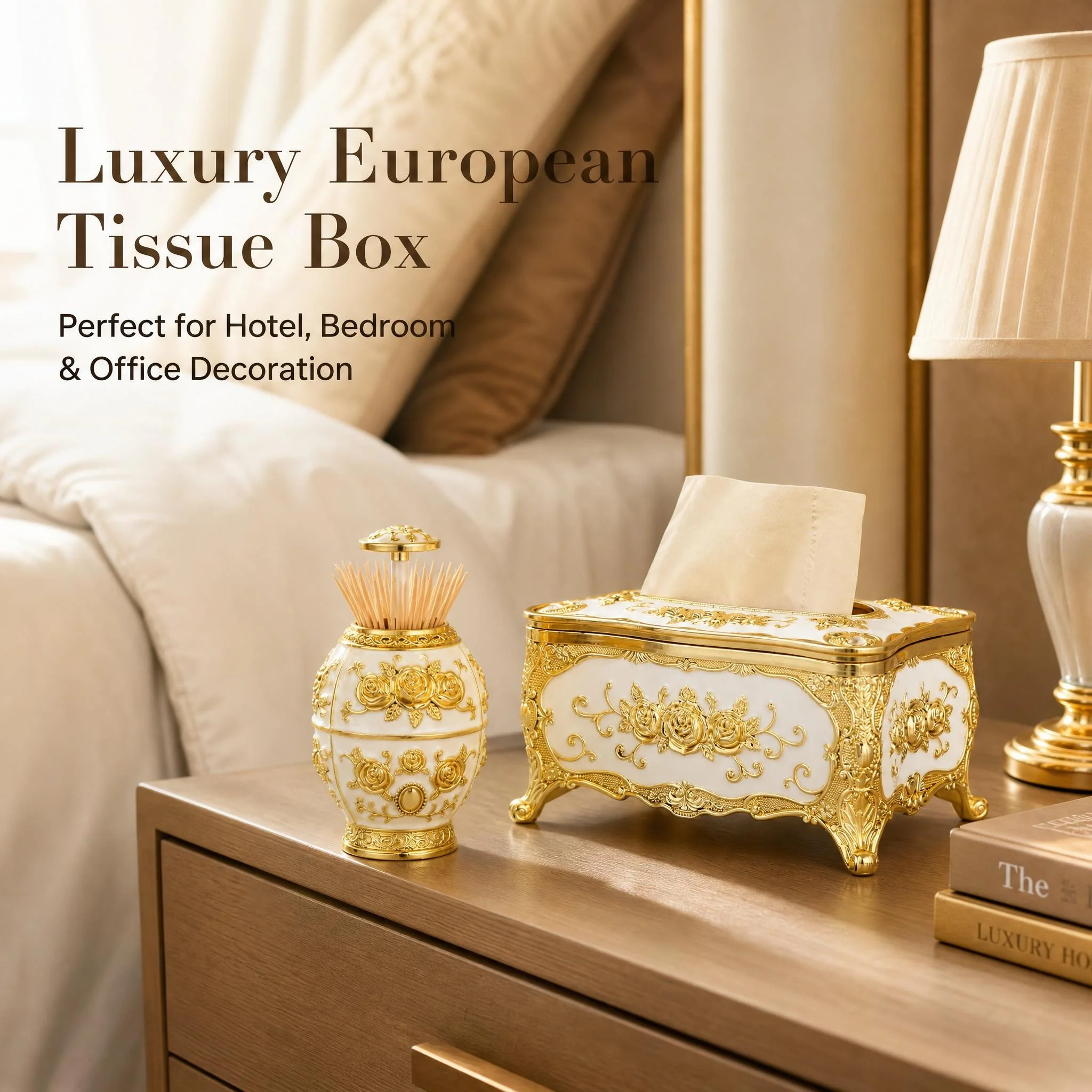 Tissue Box and Toothpick Holder Set Cover Acrylic Luxurious Rose Elegant Design Tissue Holders Paper Holder Napkin Holde
