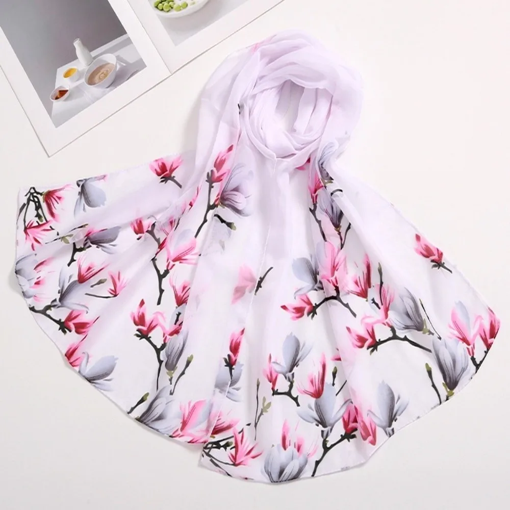 Fashion Thin Chiffon Scarf UV Protection Soft Floral Printed Hijab Floral Print Female Wrap Shawls