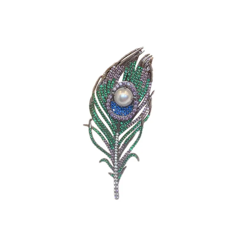 

Exquisite high-end colored peacock large feather brooch retro zircon diamond-encrusted men's and women's models