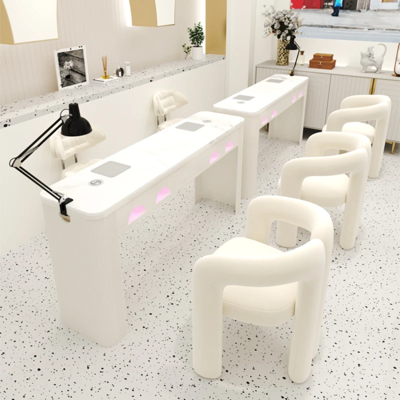 

Customizable Profesional Design Nail Desk Chairs White Aesthetic Nordic Nail Table Vacuum Cleaner Scrivania Per Unghie Salon Fur