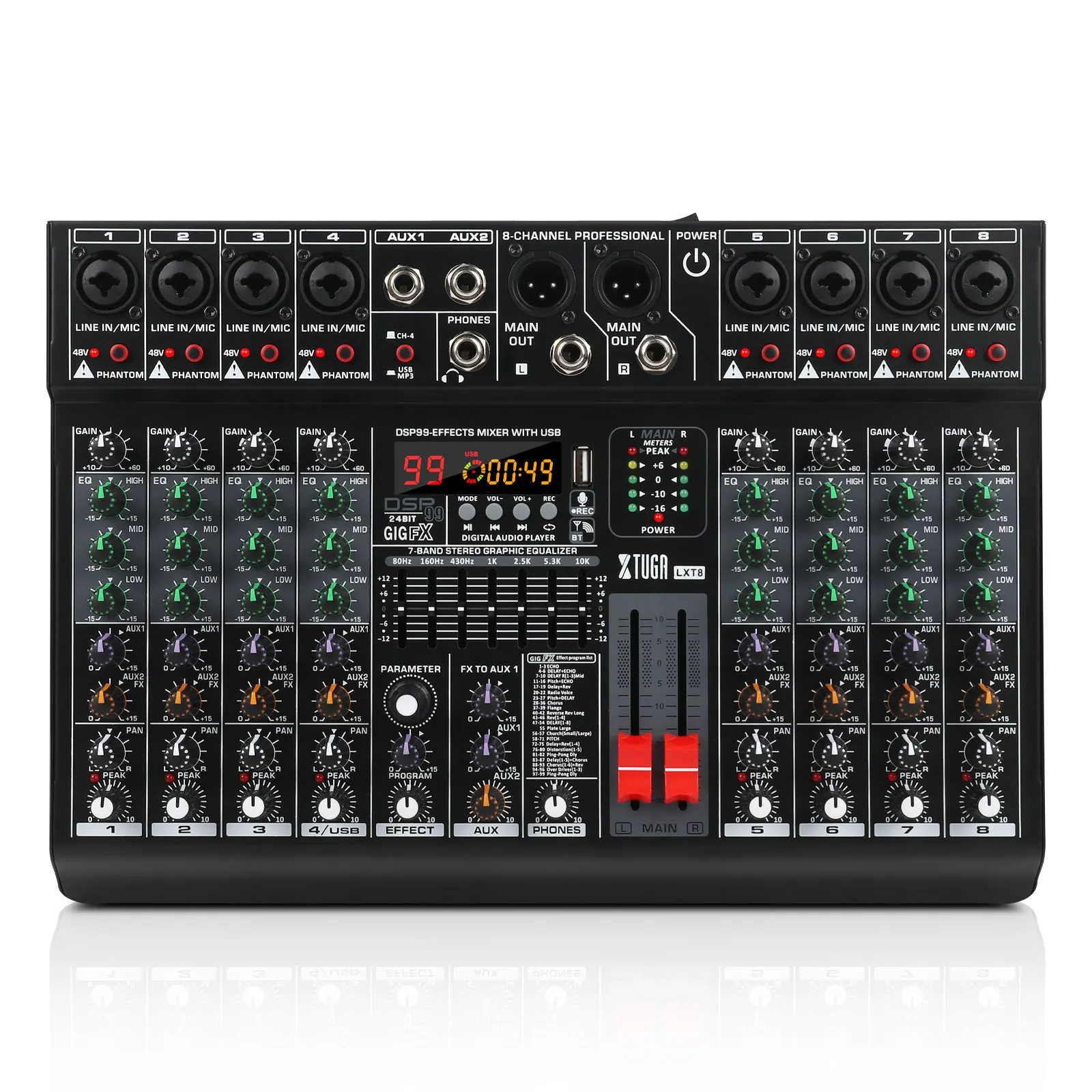 

XTUGA LXT8 Best Price Digital 8 Channel Video System Sound Console Audio Mixer for Large Hall USB Audio Console Best Audio