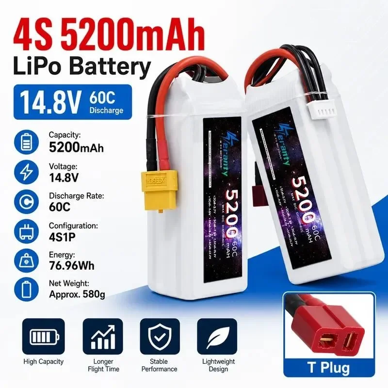 [NEW]  for Factory Direct Sales 5200mAh 14.8V 4S 60C High Rate Lithium Battery for Drone Model Aircraft Toy RC Helicopter