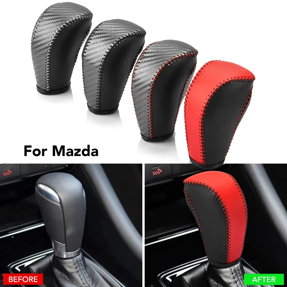 Car Gear Leather Interior Gear Shift Knob Head Cover for Mazda 2 3 6 BM GJ Demio CX3 CX5 CX8 CX9 Axela 2014-2022 Accessories