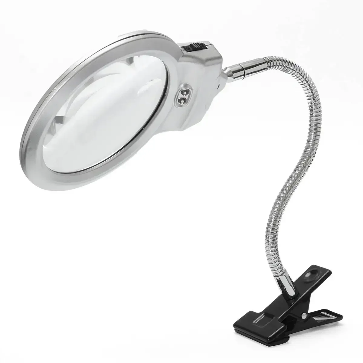 LED Lighted Lamp Top Desk Magnifier With Clamp Illuminated Magnifier Magnifying Clip On Desktop Glass Reading Loupe Metal Hose