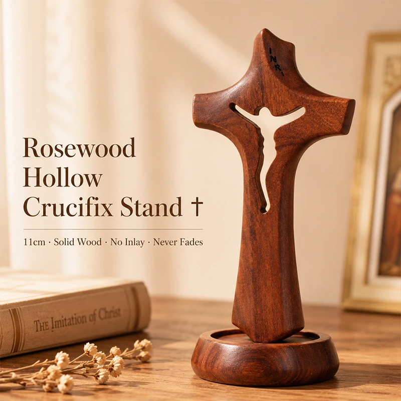 Vintage Wooden Cross Small Statue, Smoothly Polished, Ideal Holiday Decoration, Perfect for Placing in the Bedroom or on a Desk
