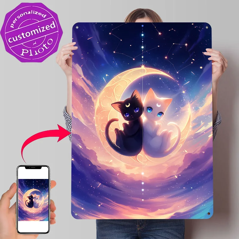 Sun and Moon ~ Together ~ Crescent Moon Poster Retro 3D Printed Metal Signs Customized Wall Hanging Gift for Gaming Decoration