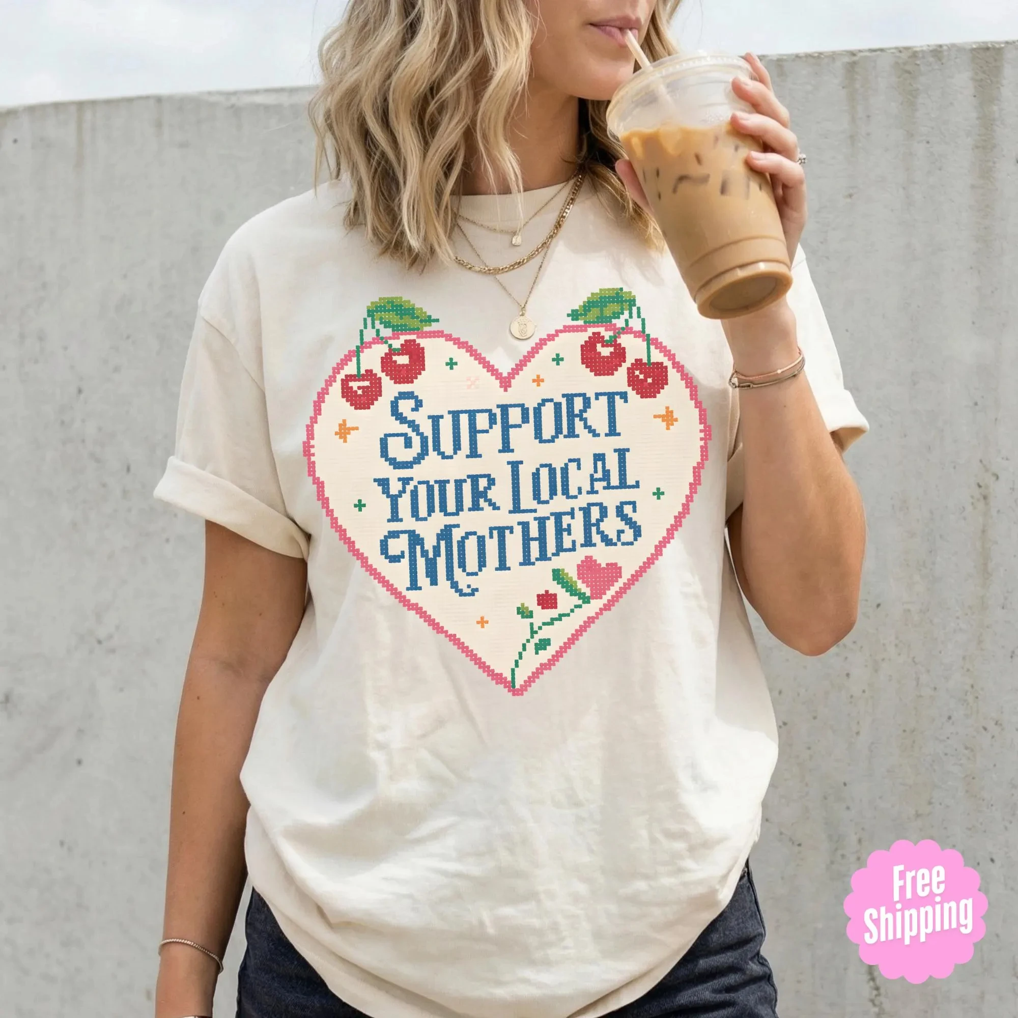Plus Size Summer Women's Retro Heart Cherry Cross T-Shirt Cotton Breathable Stylish Versatile Street Style Oversized