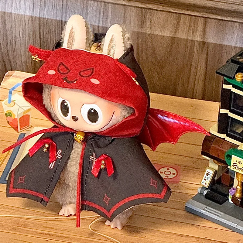 15 17cm For Labubu Doll Angel Demon Wing Outfit Clothing Chiffon Skirt Pumpkin Halloween Decoration Dollhouse Gift Accessories