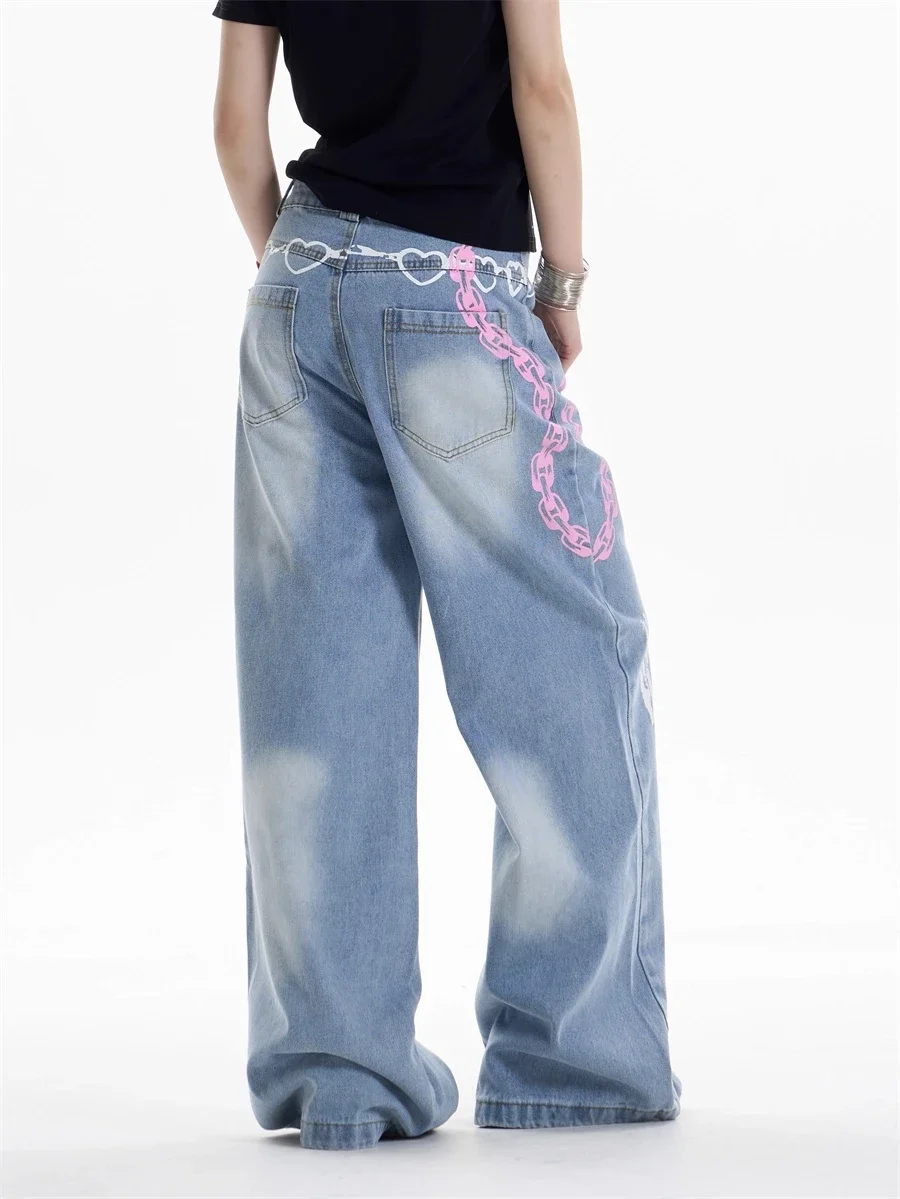 Pantalones vaqueros holgados Y2k con dibujo grafiti para mujer, pantalones Vintage Harajuku, estilo japonés de los años 2000, pantalones vaqueros de gran tamaño de Hip Hop, ropa