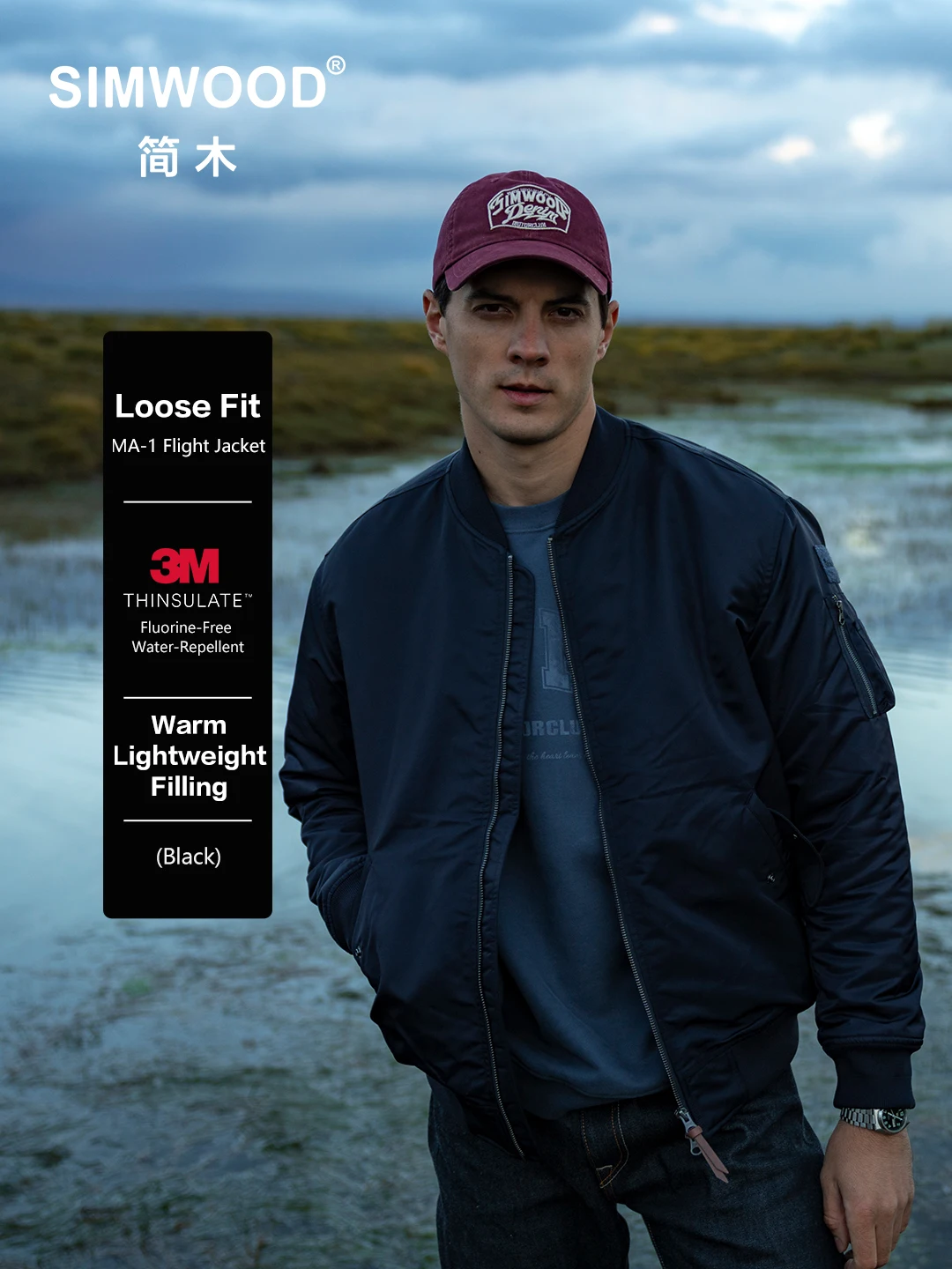 

SIMWOOD Мужская винтажная куртка-бомбер MA-1 для мужчин, водоотталкивающее летное пальто большого размера, теплая зима, большие размеры 202, осень-зима