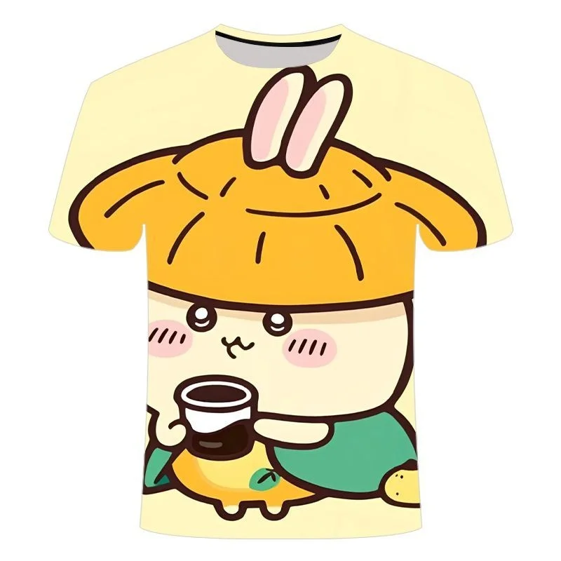 Chiikawa Is All Here! Adult Couple Soft Cute Cartoon 3D Print T-shirts Sports Leisure Breathable Short Sleeves FamilyMatching