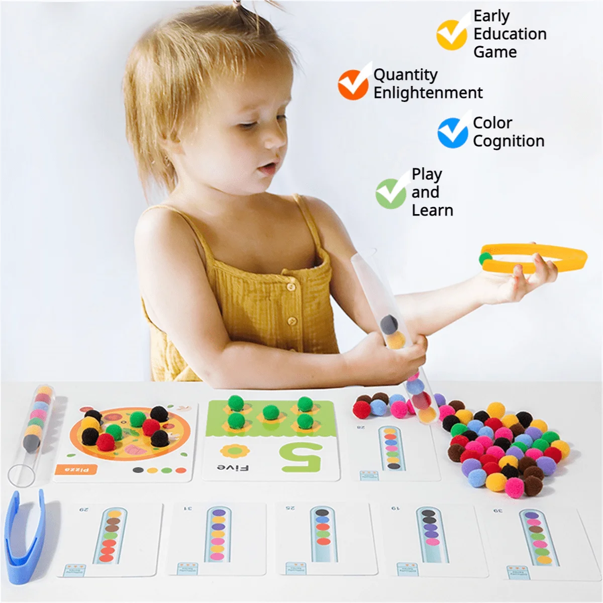 120pcs Plush Mini Balls Clamp Plush Ball Game Kids Color Learning Educational Game Toy 