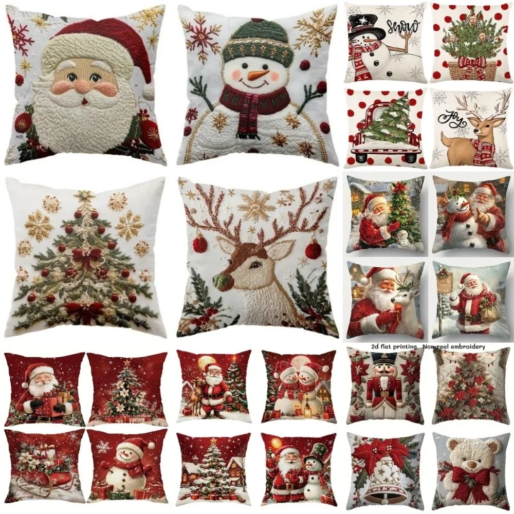 New Christmas Throw Pillow Covers Non-Real Embroidery Santa Claus Festive Pillowcase Snowman 45x45 Pillow Case Party Decor