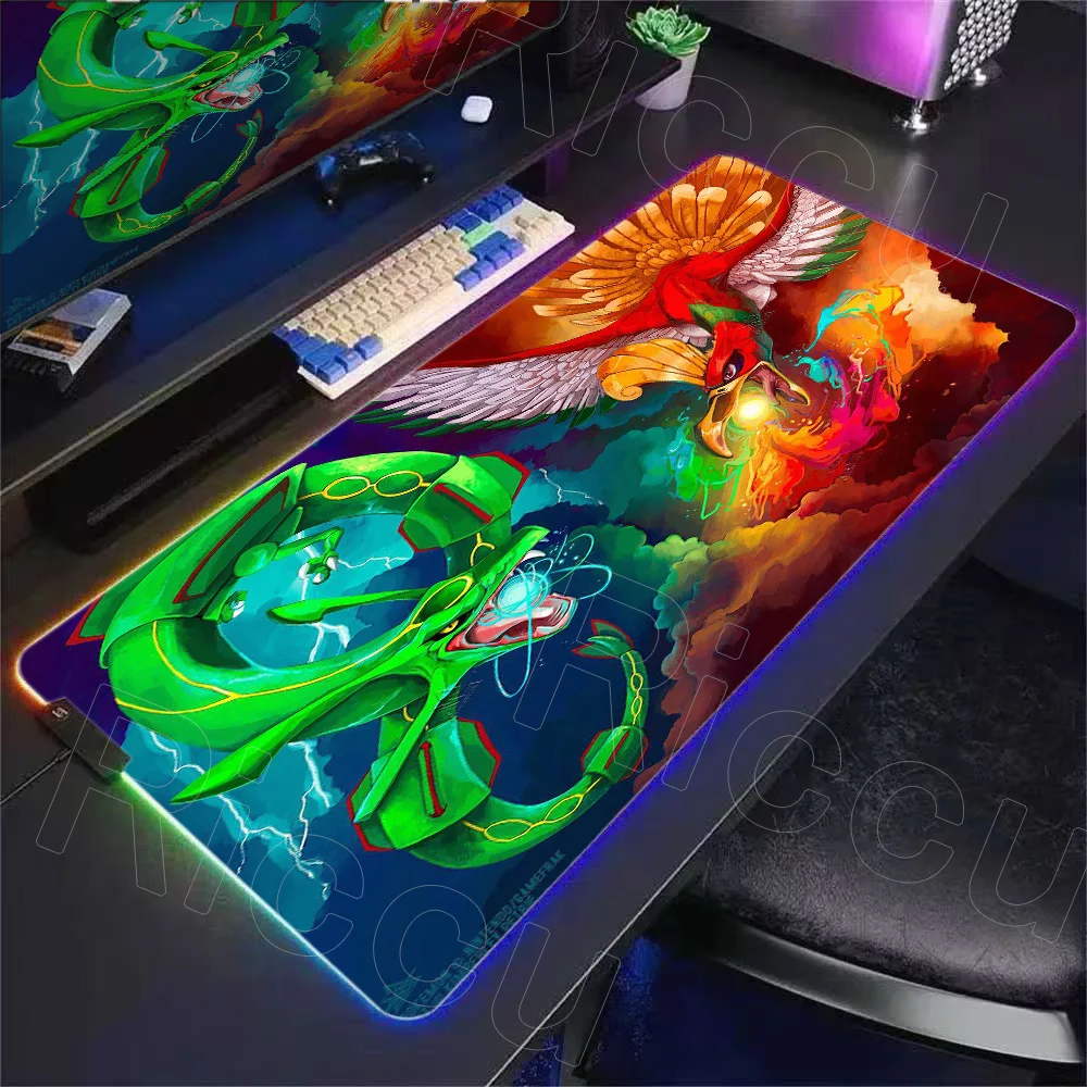 

Glowing RGB Mouse Pad Gaming Large Gamer Keyboard Desk Mat Table Rug HD Print Mousepad P-Pokemons Gengar Ho-Oh XXL Computer Mat