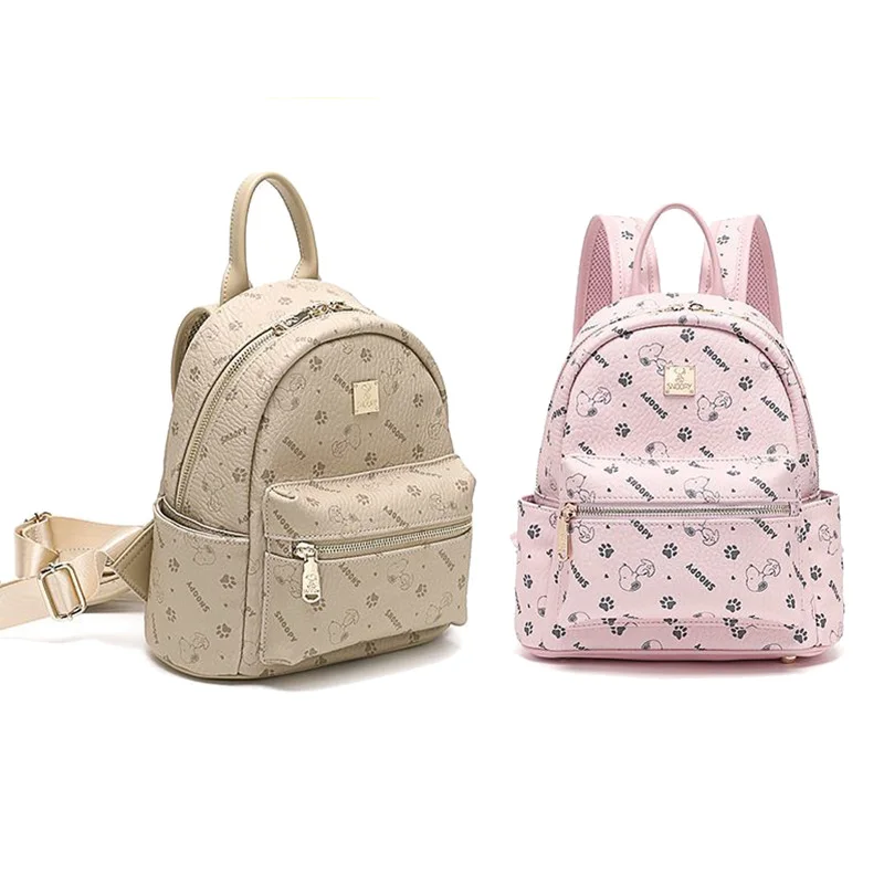 

Kawaii Snoopy Women Soft Backpack Pu Leather Casual Multifunctional Large Capacity Shoulder Bags Cartoon Travel Tote Backpack