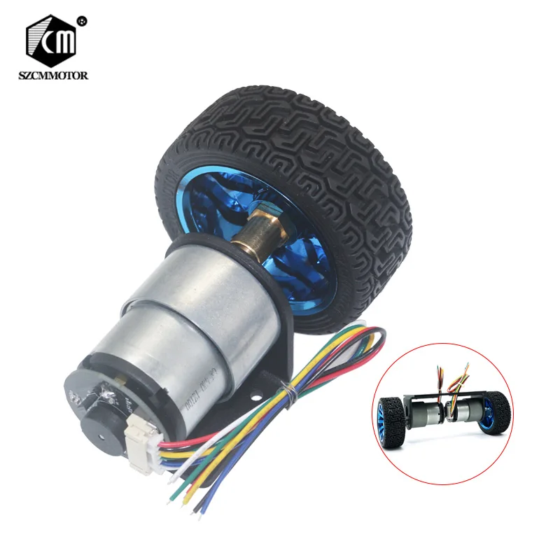 Motores con engranaje de 37mm de diámetro para coche inteligente, Motor de engranaje de 12V y 24V CC con codificador y Kit de rueda para motor de arranque de JGB37-520 DIY