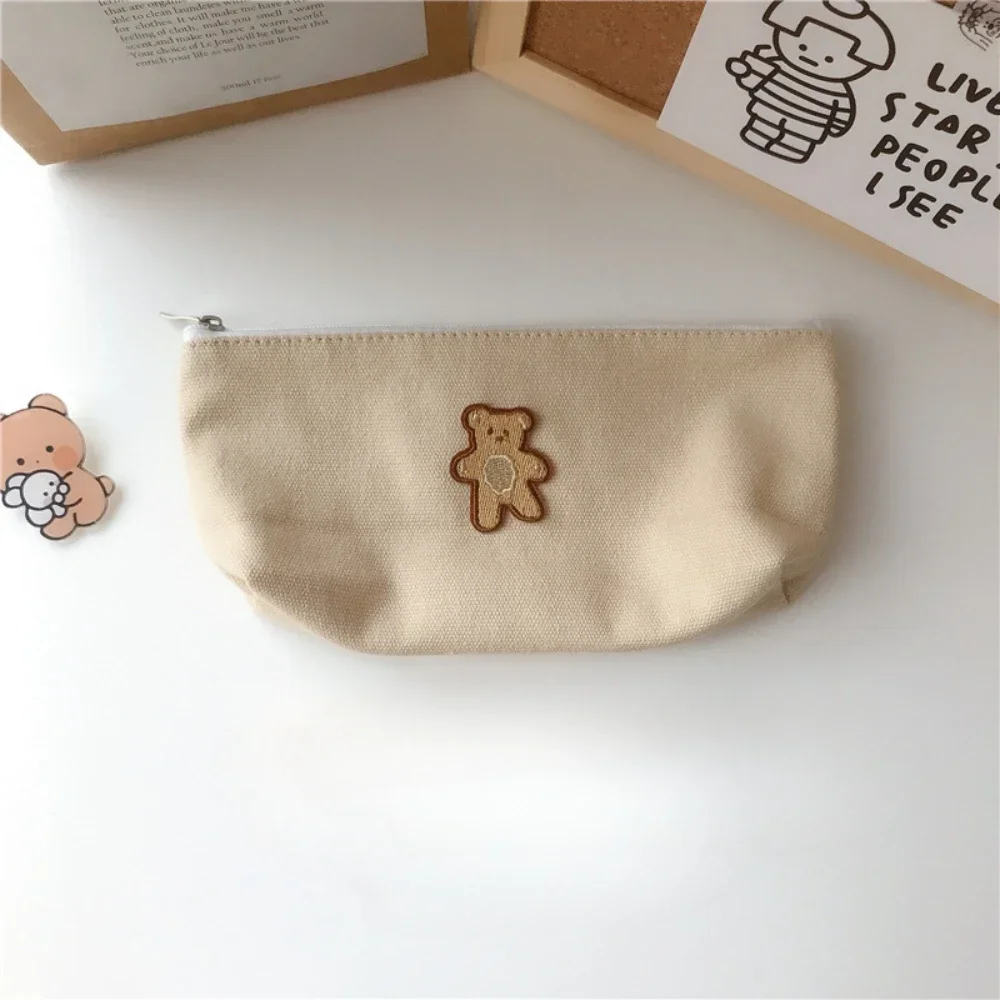 Imagem -06 - Bolsas de Lápis de Urso Marrom dos Desenhos Animados Lona Simples Bolsa de Papelaria Portátil Pequeno Estudante