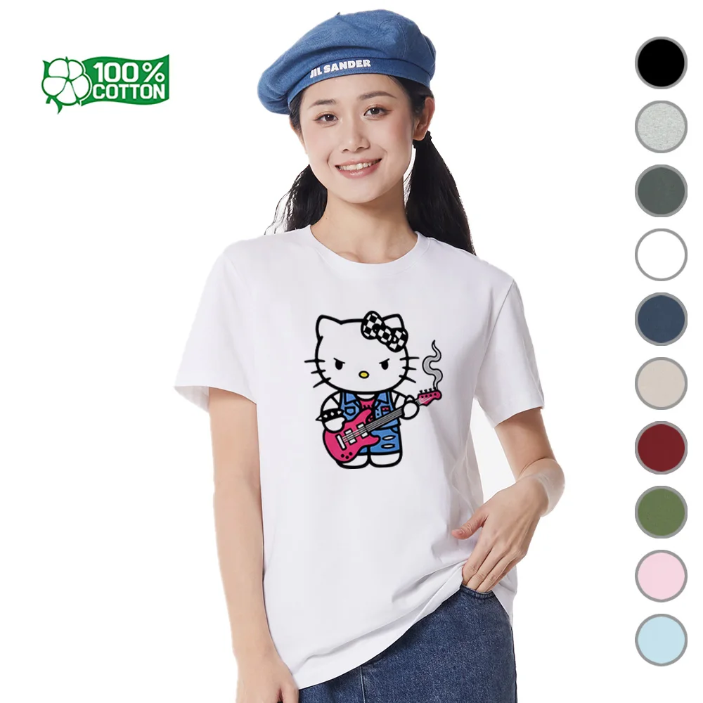 

Sanrio Hello Kitty Rock Concert Tee Винтажная футболка с принтом билетов и гитары, 100% хлопок, унисекс, дышащий топ с круглым вырезом