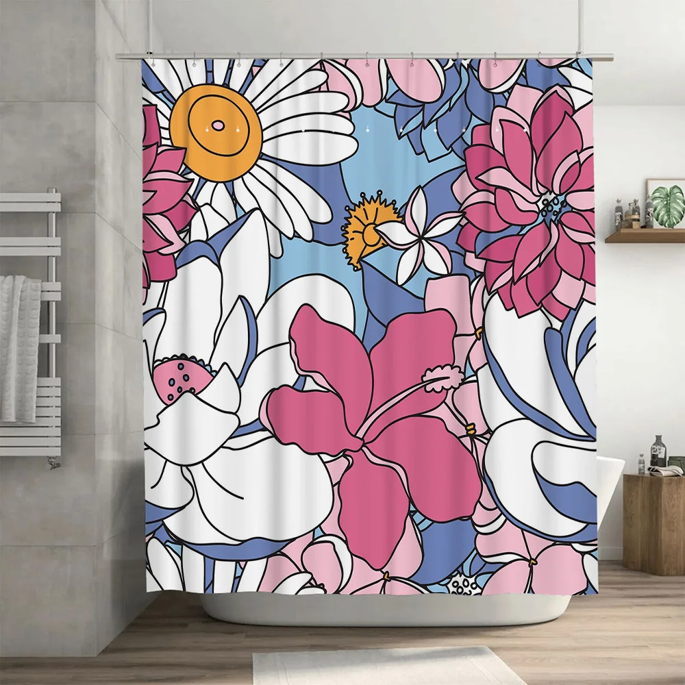 Conjunto de cortina de ducha con estampado floral vintage, decoración de baño impermeable para decoración del hogar
