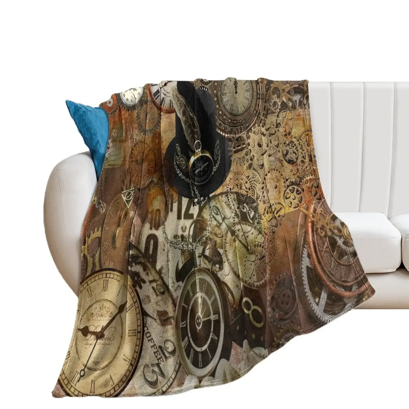 

Time and Motion Steampunk Digital Collage Throw Blanket Hairys Luxury Bed Fashionable Soft Plush Plaid Blankets