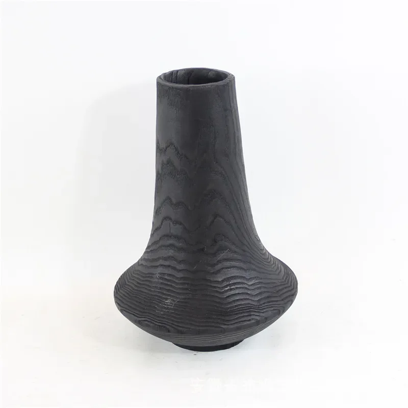 Handmade New Chinese Style Carbonized Chestnut High Neck Black Vase Home Furnishing Villa Art Museum Decorative Ornaments