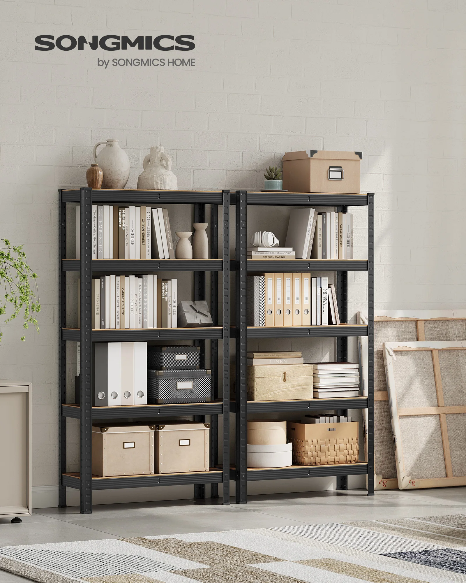 SONGMICS Lot de 2, Étagère de Rangement à 5 Niveaux, 30 x 75 x 150 cm, Capacité 650 kg, Planches Réglables, Style Industriel, pour Cuisine, Salon