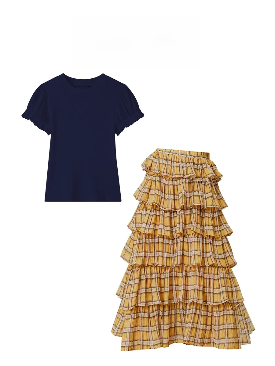 Conjunto de Dos Piezas Parkyeon, Diseño Nuevo de Verano, Camiseta de Manga Corta, Falda Midi de Cintura Alta, Estilo Francés, Moda Femenina