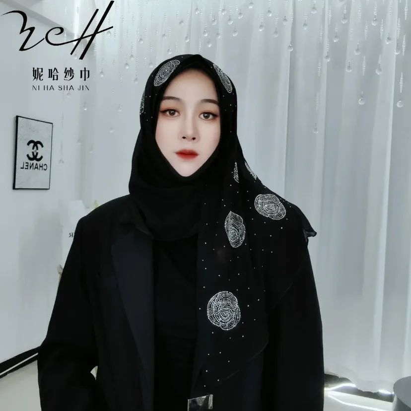 2025 gasa brillante Rosa Islam mujeres musulmanas envuelve bufanda Hijab Shayla