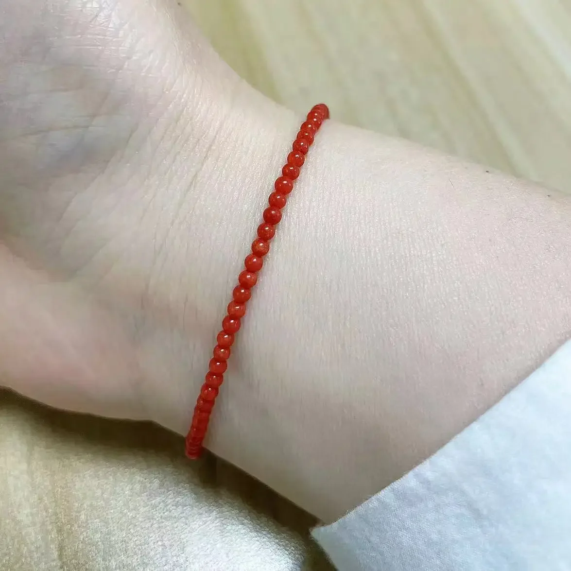 4-5MM Nice Elegant Small Natural Sea Bamboo Round Red Coral Women Yoga Elasticity Bracelets 7-9inch