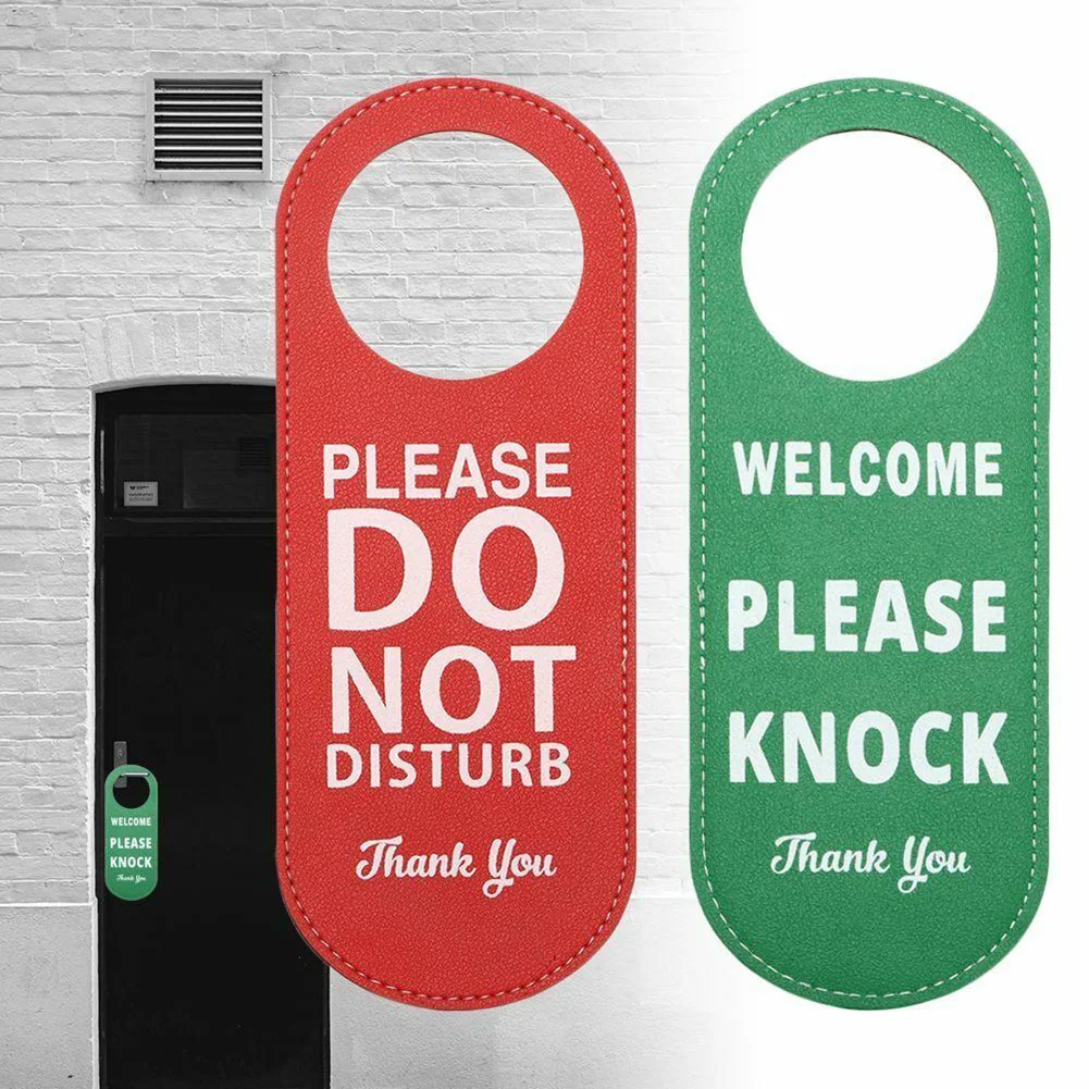 1Pc PU Leather Double Sided Do Not Disturb Door Tags Door Sign Bar Hotel Mall Office Beautiful Black Green Red Hanging Tag