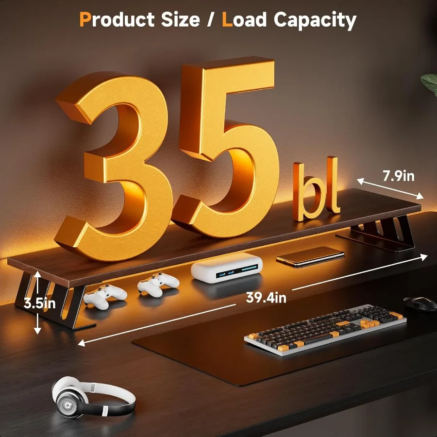 Wooden Computer Monitor Storage Stand Large Space Desktop Organizer Stand for Computer Monitors Laptops Speakers Srinters Etc.