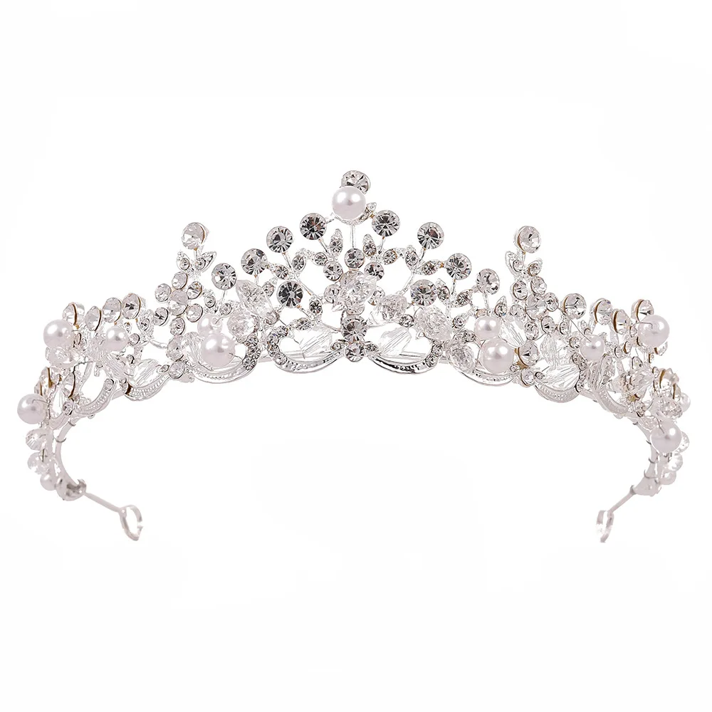 Luxury Elegant Crystal Pearl Bridal Crown Woman Tiaras Hair Jewelry Ornaments Hairwear Bride Headbands Wedding Hair Accessories