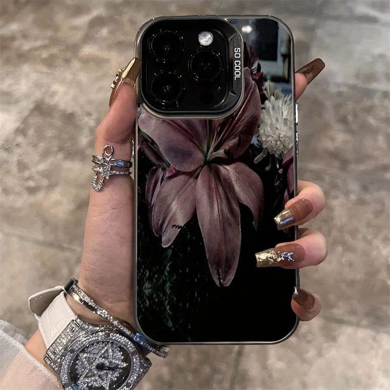 

Dark lily patterned phone case for iPhone 16 15 14 13 12 11 Pro/ Max /Plus anti-fingerprint shock-proof rear cover
