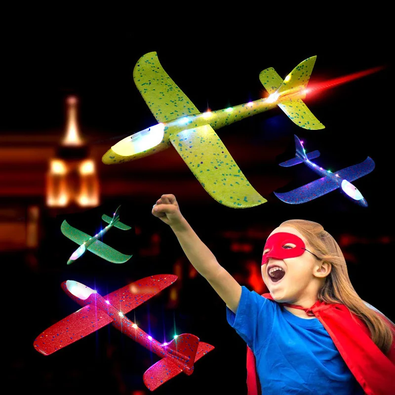 6/10PCS Foam Glider Planes Airplanes Hand Throwing Toy 48CM LED Flight Mode Inertia Planes Model Aircraft for Kids Outdoor Sport