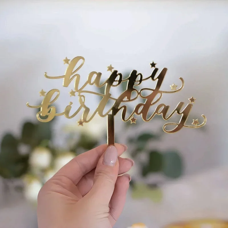 Transparente Farbige Happy Birthday Tortendekoration Blatt Acryl Hochzeit Party Tortenaufsatz Dekoration für Babyparty Backzubehör – Detail 12