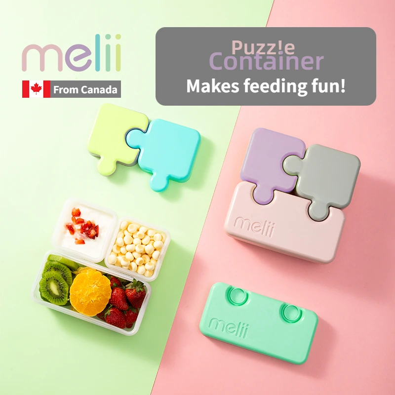 Melii Puzzle Fruit Lunch Box for Kids, Green/Pink
