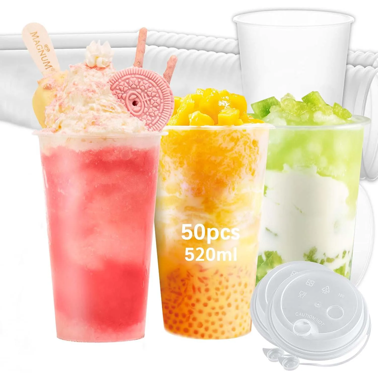 Bicchieri da festa SAEIV 520/700ml con coperchio - Bicchieri in PP di alta qualità per cocktail fai da te e altre bevande, senza BPA, -20 ℃ fino a 100