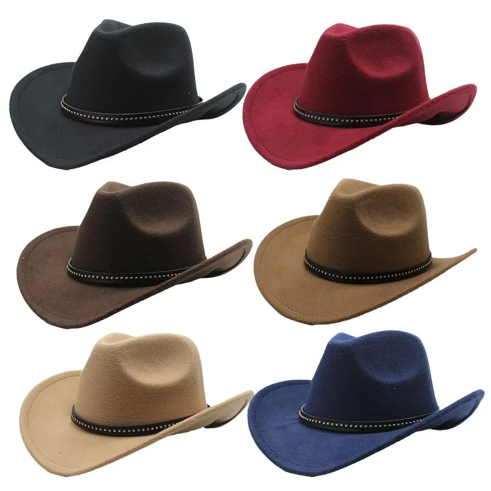 

Classic Felt Cowboy Hat Solid Color Breathable Party Cosplay Hat Sun Protection Wide Brim Jazz Hat