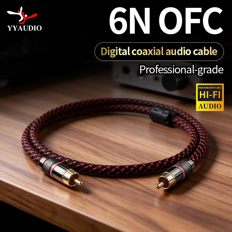 YYAUDIO 6N OFC Rca Cable 75ohm Hifi Digital Coaxial Audio Video Hi-end RCA to RCA Male Subwoofer Audio Cable Speaker Subwoofer