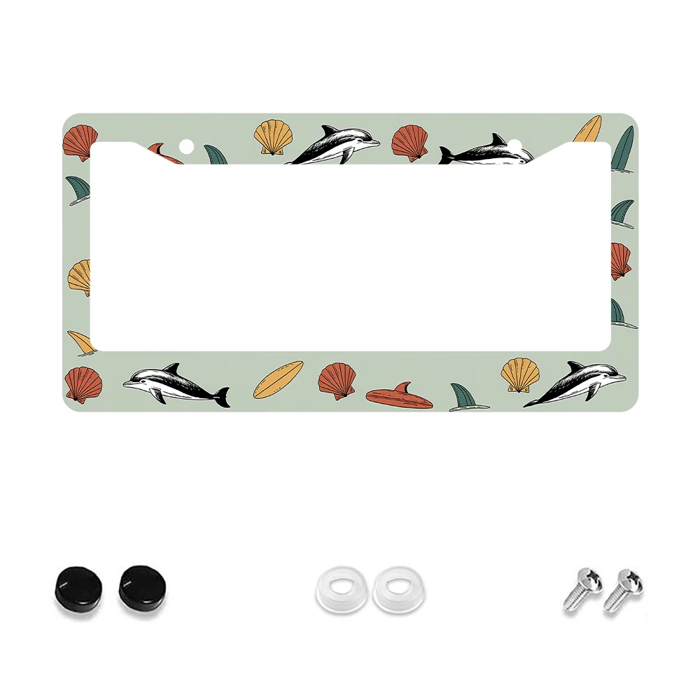 1 قطعة اللون الأخضر دولفين وصدفة نمط 2 حفرة إطار لوحة الترخيص ، مادة الألومنيوم ، 6x12 بوصة ، مع مجموعة المسمار