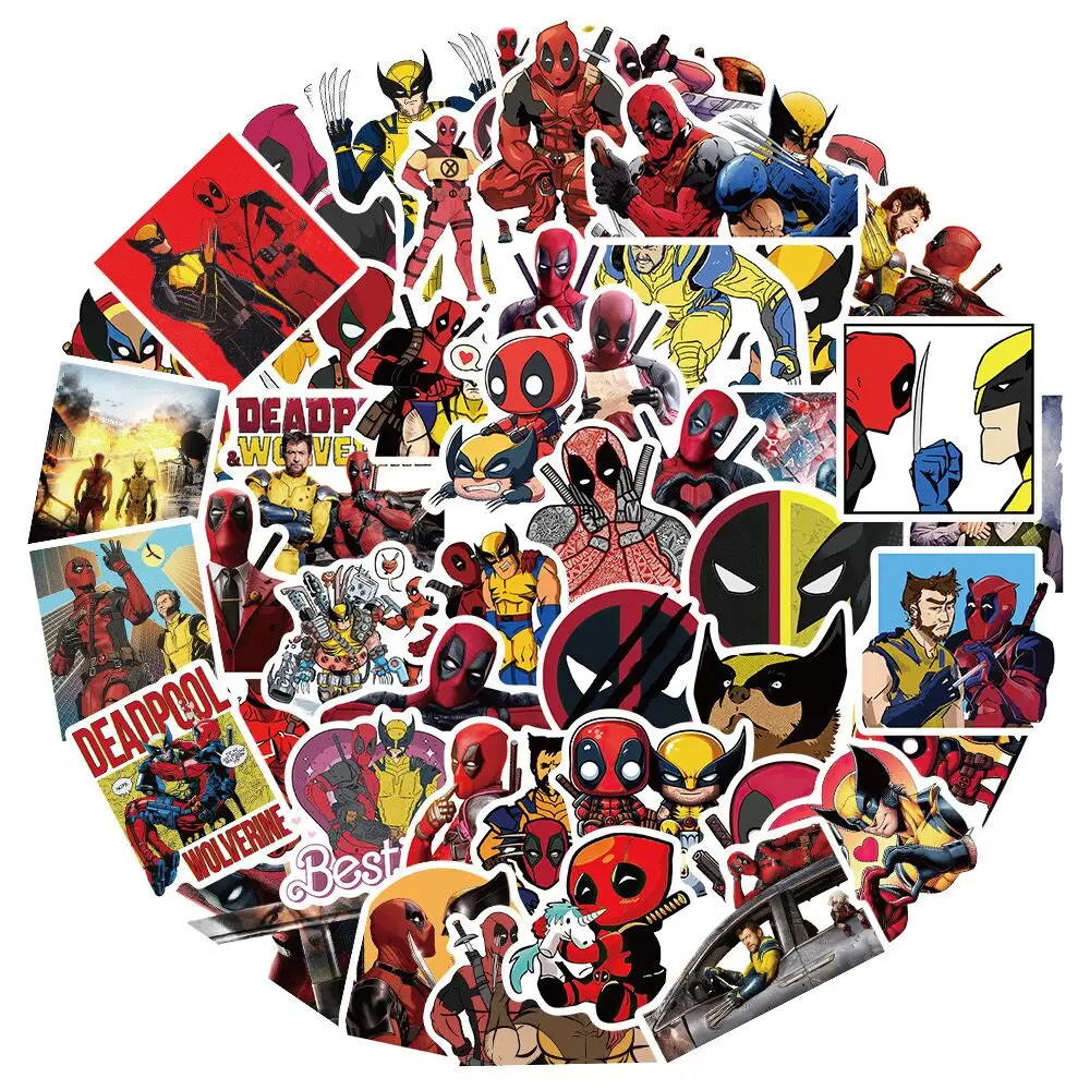 10/50pcs Cool Marvel Superhero Deadpool Wolverine Stickers Disney Movie Decals DIY Skateboard Notebook Phone Bike Kids Toys