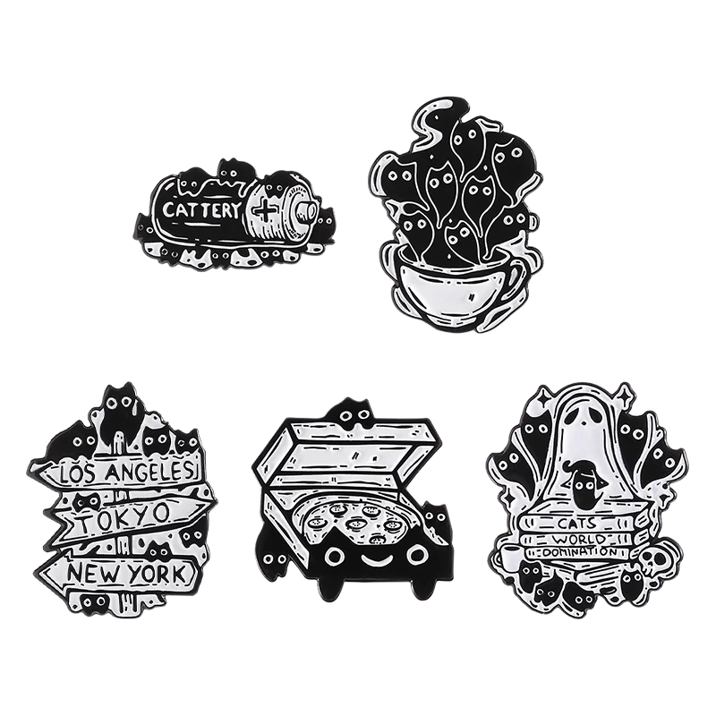Cartoon Punk Black Cats Enamel Pins Cat Struggle Lazy Cat Your Favorite Cat Brooch Lapel Badge Funny Jewelry Gift For Friends