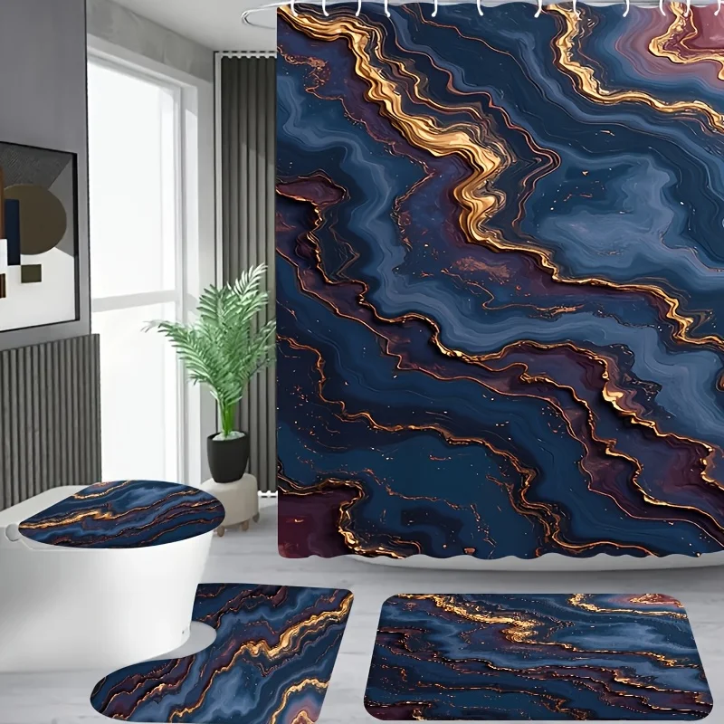 

4 шт., синий, золотой, фиолетовый абстрактный узор камня, набор занавесок для душа в ванной комнате в квартире с 12 крючками, для ванной комнаты