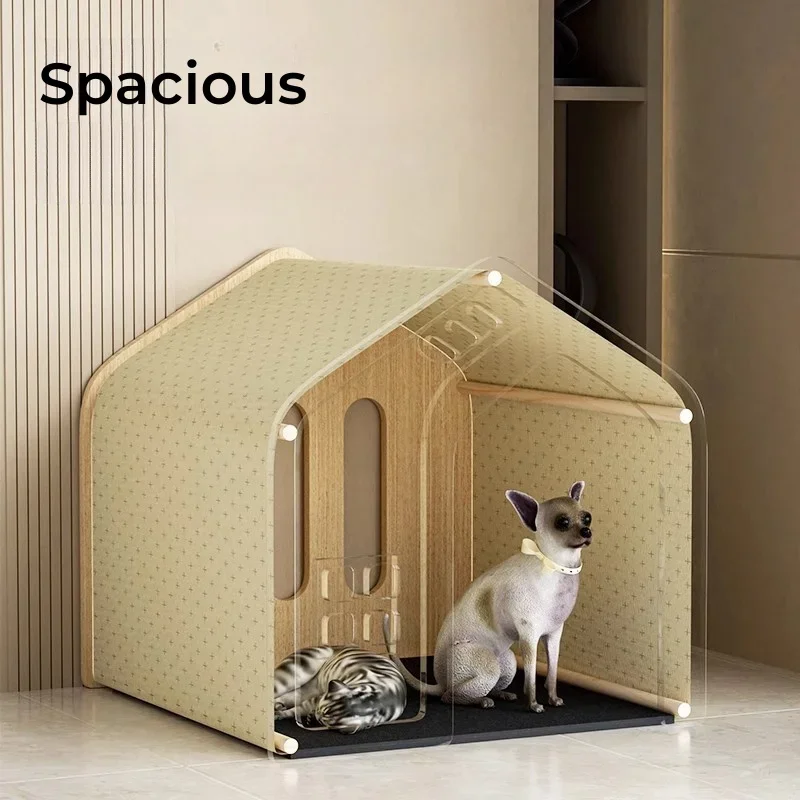 Dog House with Wooden Frame for Small Dogs or Cats Wood Pet House with Fabric Cushion for Indoor