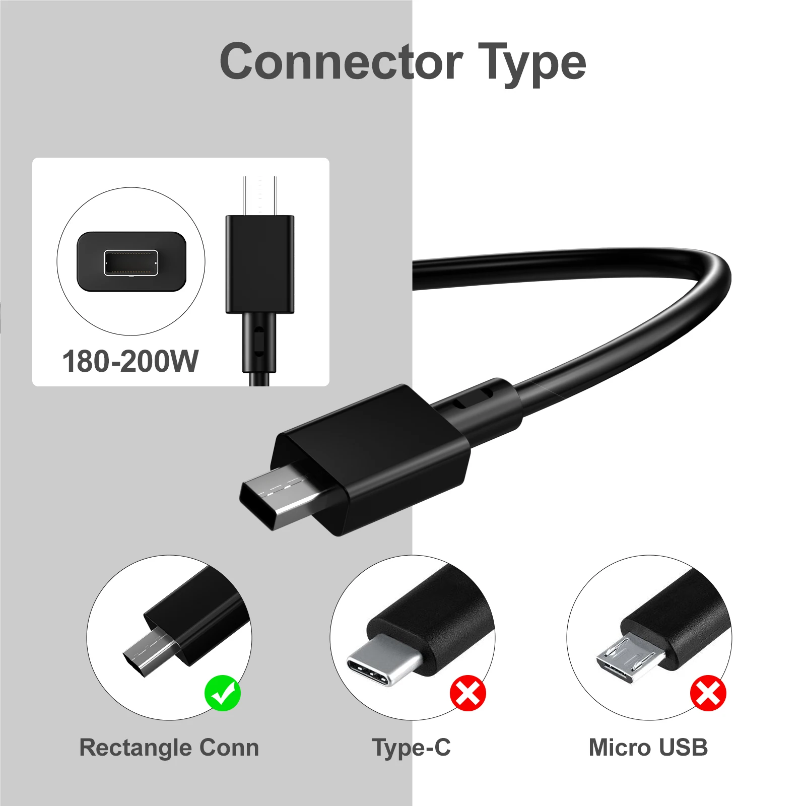Прямоугольное зарядное устройство Conn мощностью 180 Вт для игрового ноутбука ASUS ROG Zephyrus G14 (2024) GA403 GA403U GA403UV, шнур адаптера питания 20 В, 9 А
