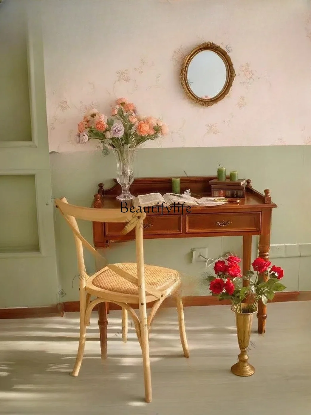 03.American solid wood computer writing desk bedroom desk desk customization